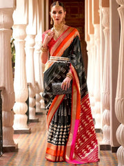 Stunning Black and Red Printed Patola Silk Wedding Saree and Blouse