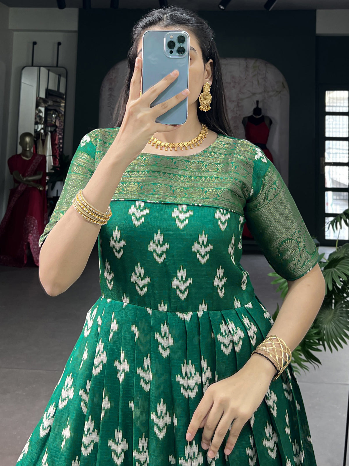 Marvelous Green Weaving Border Cotton Mehendi Wear Gown