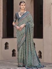 Awesome Teal Blue Patola Printed Silk Function Wear Saree With Blouse