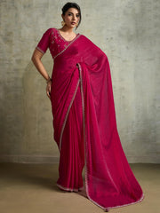 Gorgeous Pink Chiffon Party Wear Saree With Diamond Work Blouse