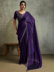 Elegant Purple Chiffon Festive Wear Saree With Diamond Work Blouse
