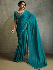 Captivating Green Chiffon Festive Wear Saree With Diamond Work Blouse