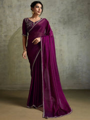 Glowing Purple Chiffon Party Wear Saree With Diamond Work Blouse