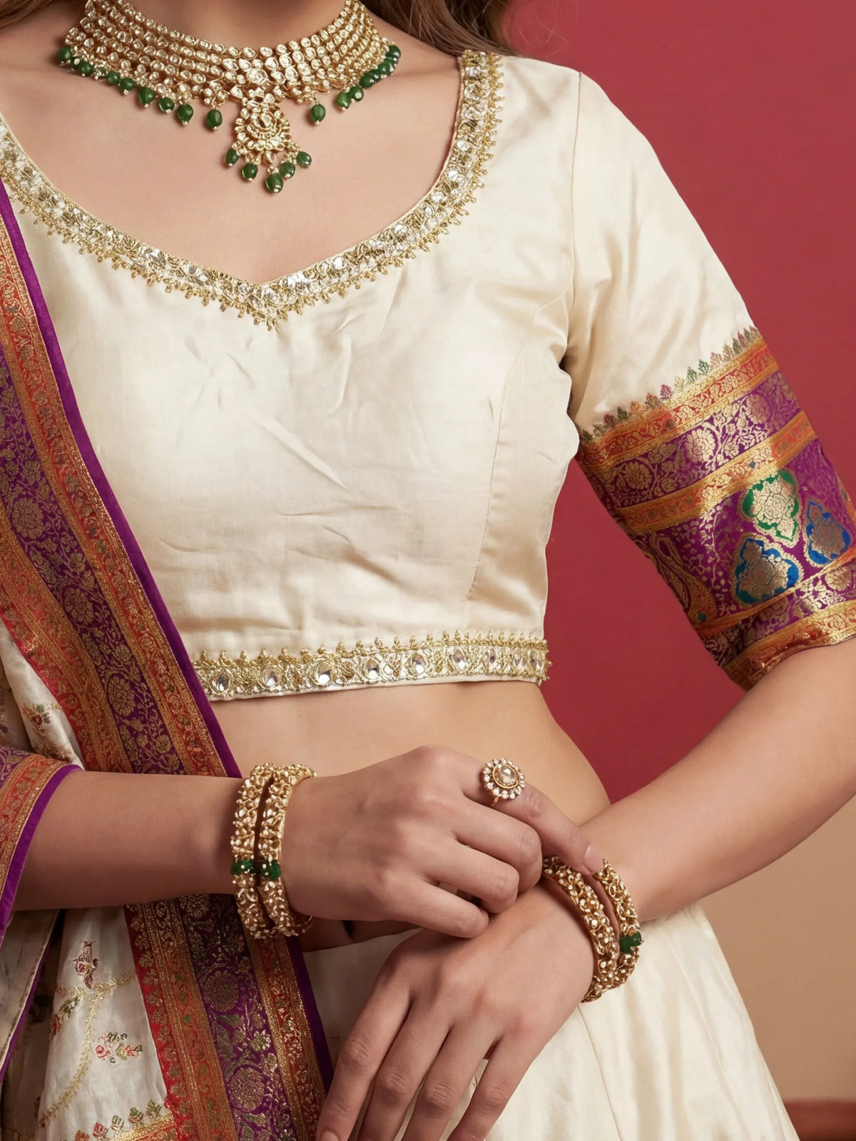 Aesthetics Off-White Zari Weaving Viscose Silk Traditional Lehenga Choli