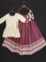 Lavender Embroidered Cotton Party Wear Readymade Peplum Lehenga Choli