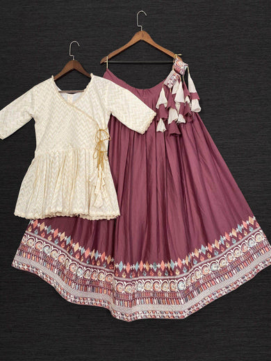 Lavender Embroidered Cotton Party Wear Readymade Peplum Lehenga Choli