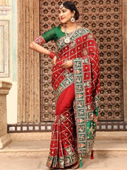 Fascinating Red Embroidered Silk Wedding Wear Panetar Saree With Blouse