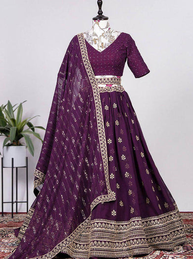 Astonishing Magenta Sequines Georgette Wedding Wear Lehenga Choli