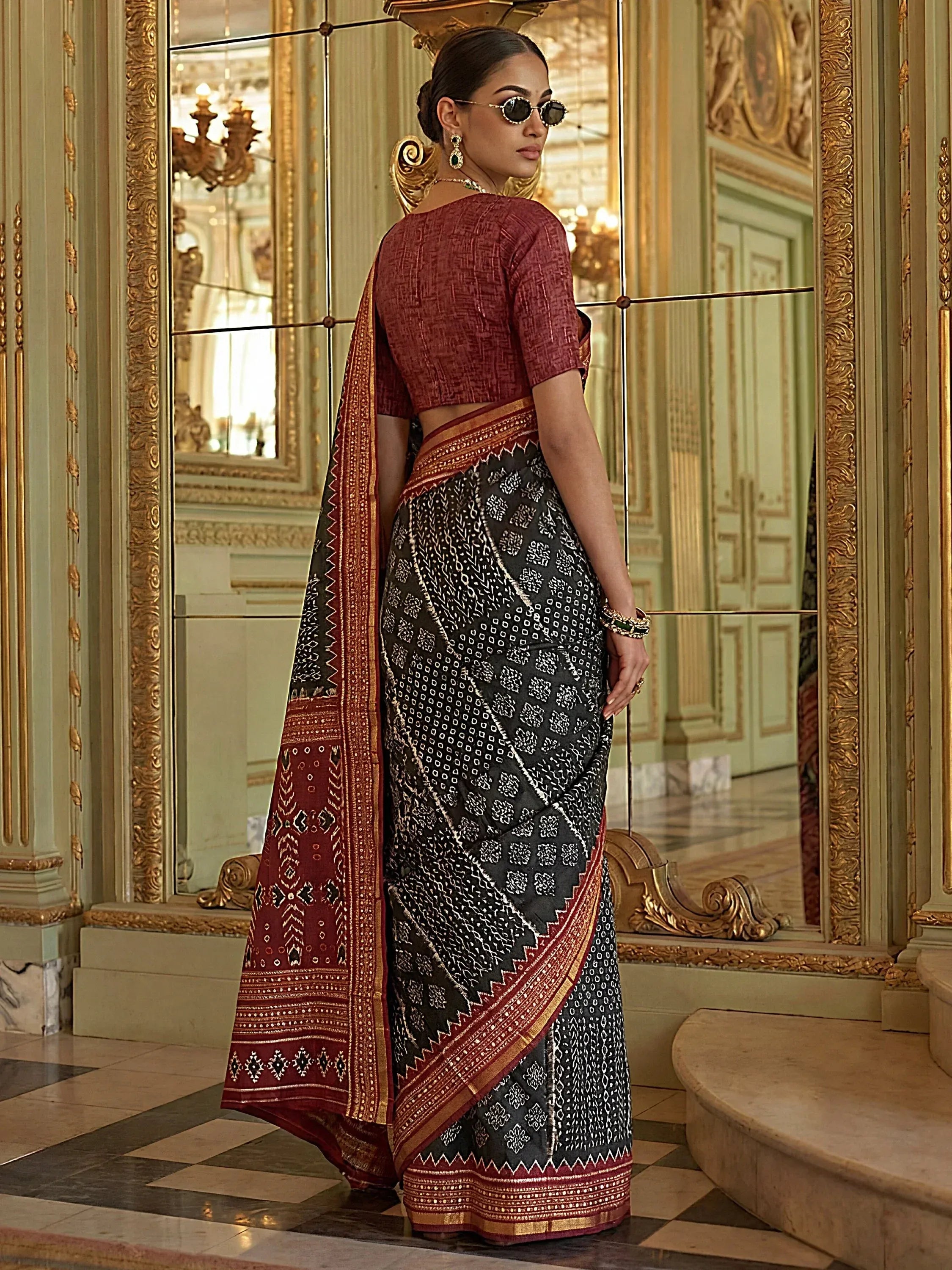 Stunning Black Zari Weaving Silk Festive Wear Saree