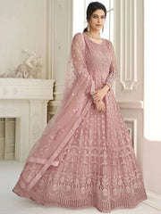 Pretty Baby Pink Net Embroidered Function Wear Gown With Dupatta