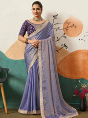 Great Purple Silk Festive Wear Saree With Heavy Embroidered Blouse