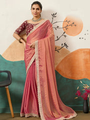 Rich Peach Silk Reception Wear Saree With Heavy Embroidered Blouse