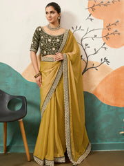 Lovely Yellow Silk Festive Wear Saree With Heavy Embroidered Blouse