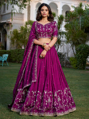 Rich Wine Silk Sequins Embroidered Lehenga Choli With Dupatta