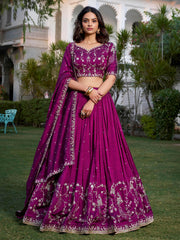 Rich Wine Silk Sequins Embroidered Lehenga Choli With Dupatta