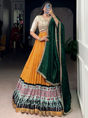 Gorgeous Yellow Bandhani Printed Rayon Haldi Wear Lehenga Choli