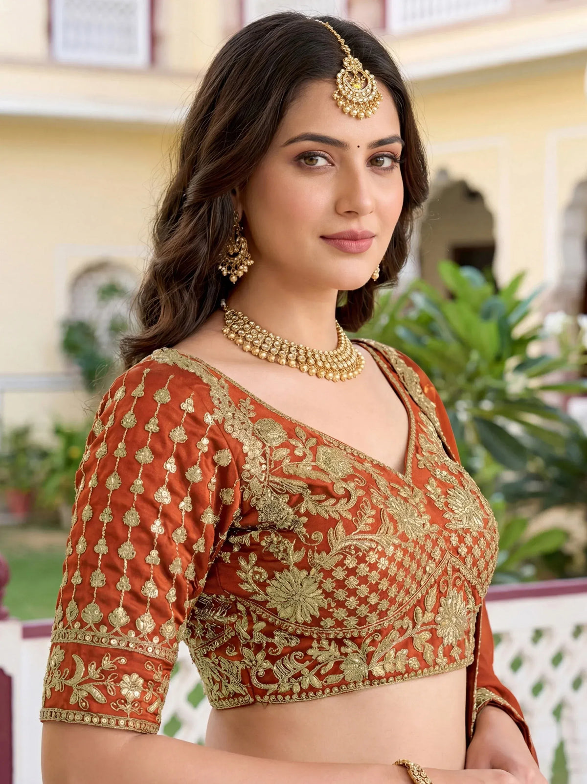 Precious Orange Embroidered Silk Wedding Wear Plus Size Lehenga Choli