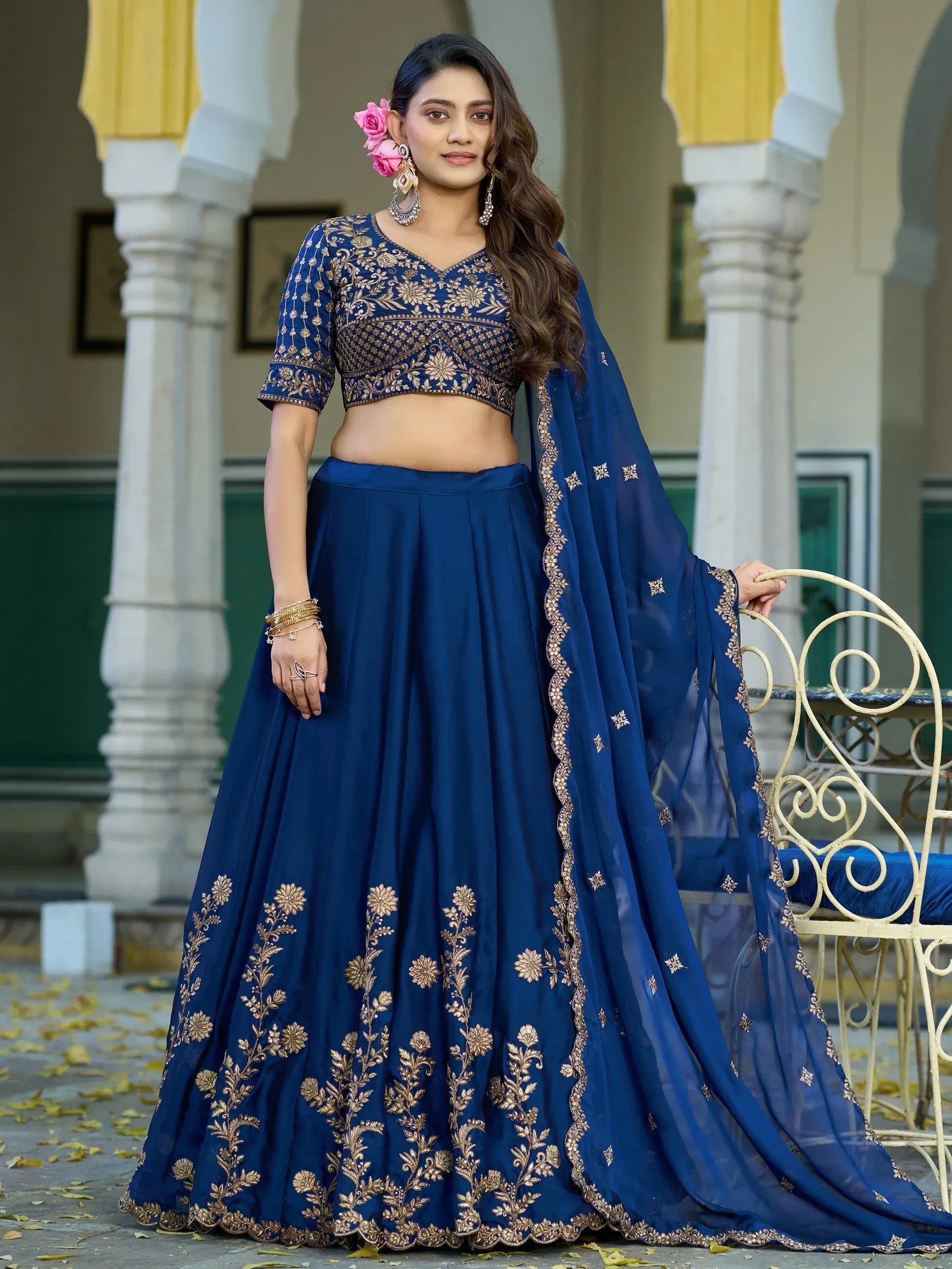 Royaly Blue Embroidered Silk Bridesmaid Lehenga Choli With Dupatta