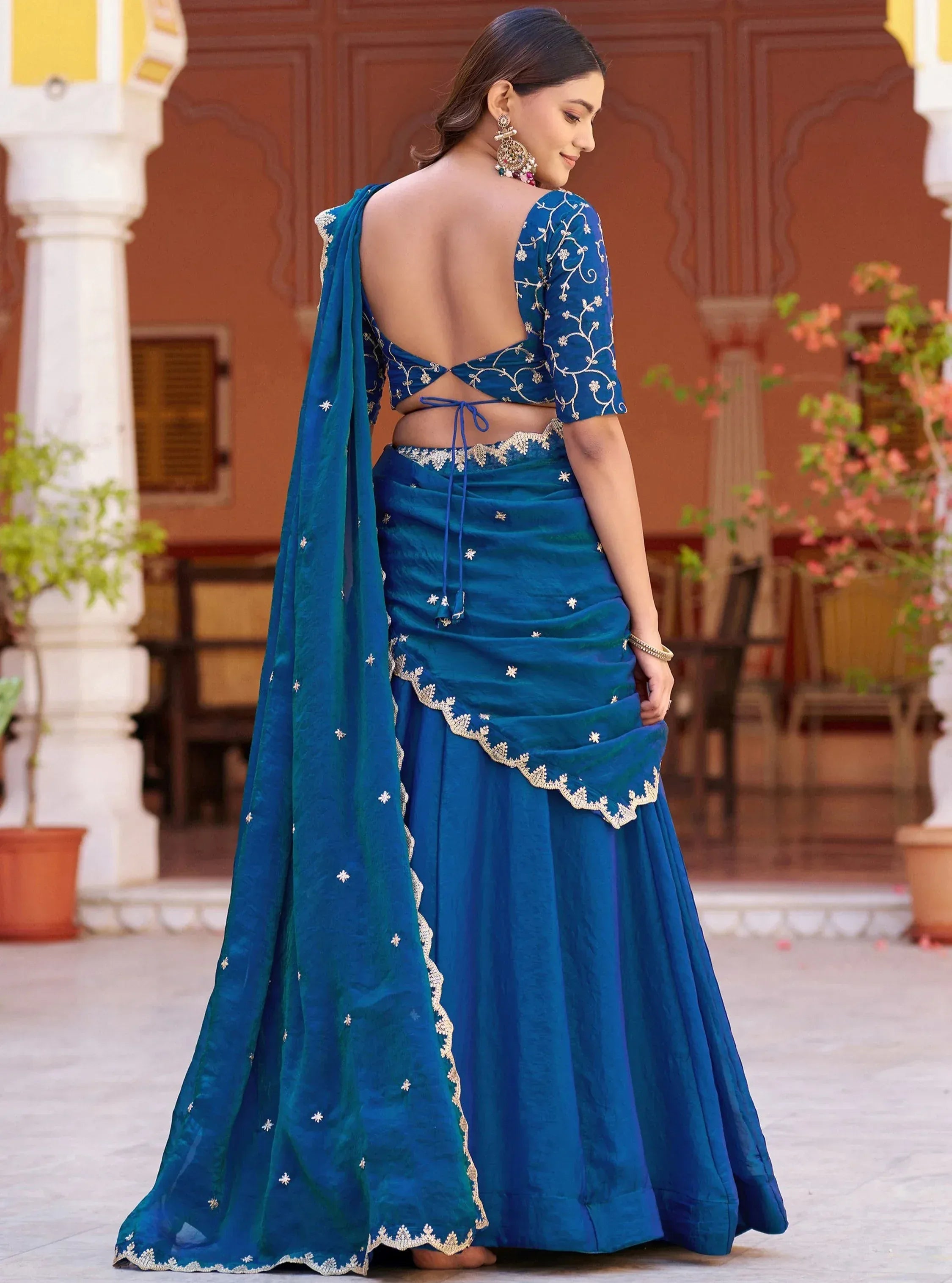 Glamorous Blue Sequins Silk Wedding Wear Lehenga Choli WIth Dupatta