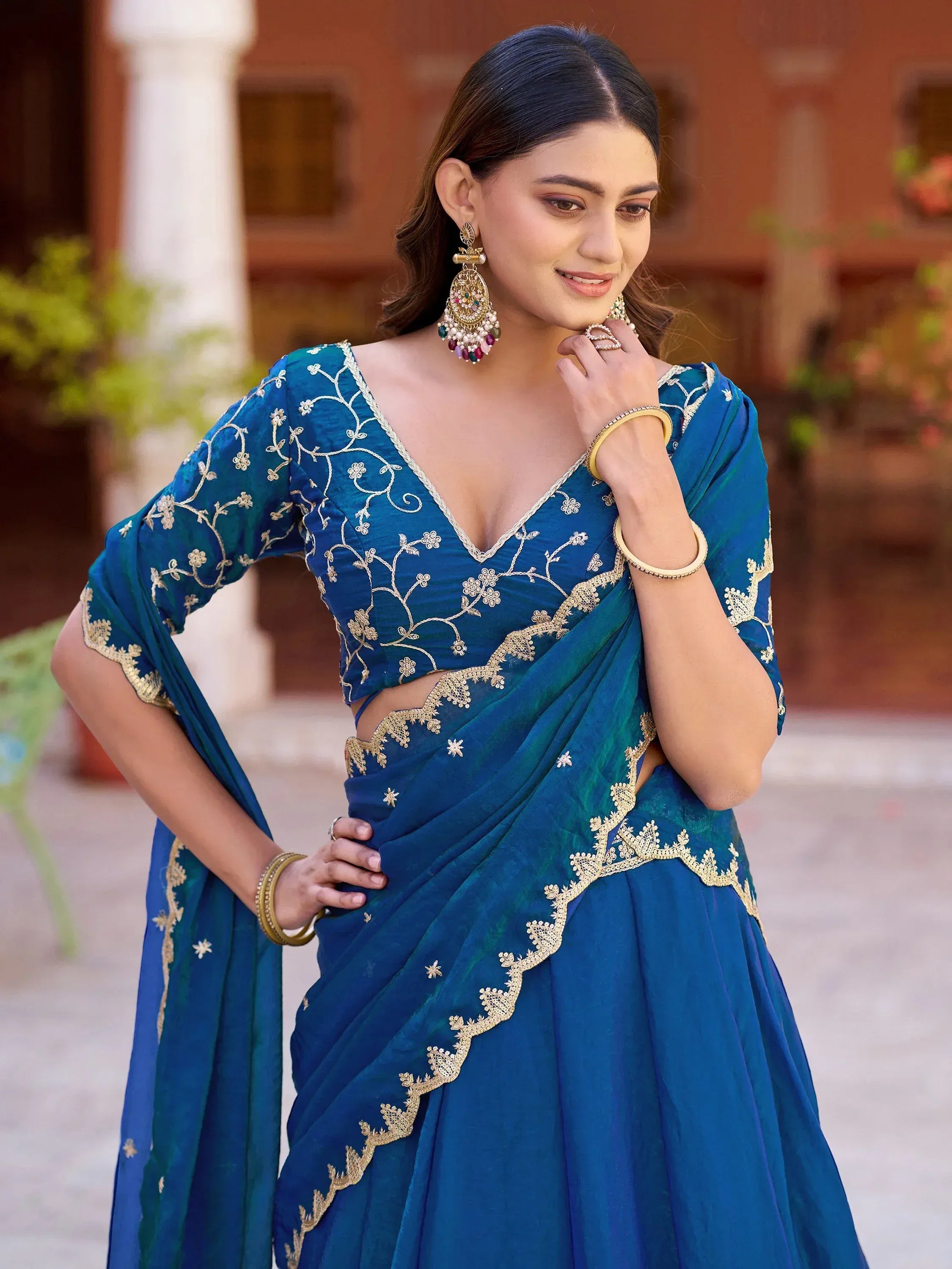 Glamorous Blue Sequins Silk Wedding Wear Lehenga Choli WIth Dupatta