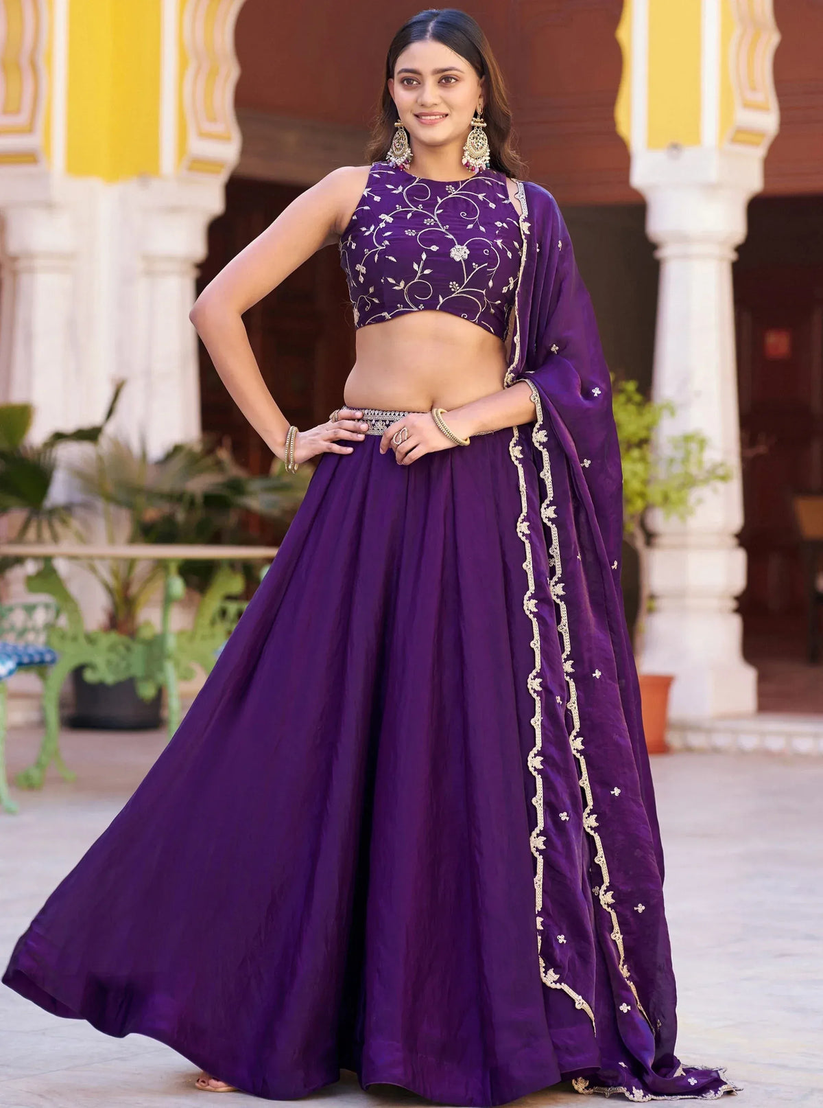 Stunning Purple Sequins Silk Festival Wear Lehenga Choli with Dupatta