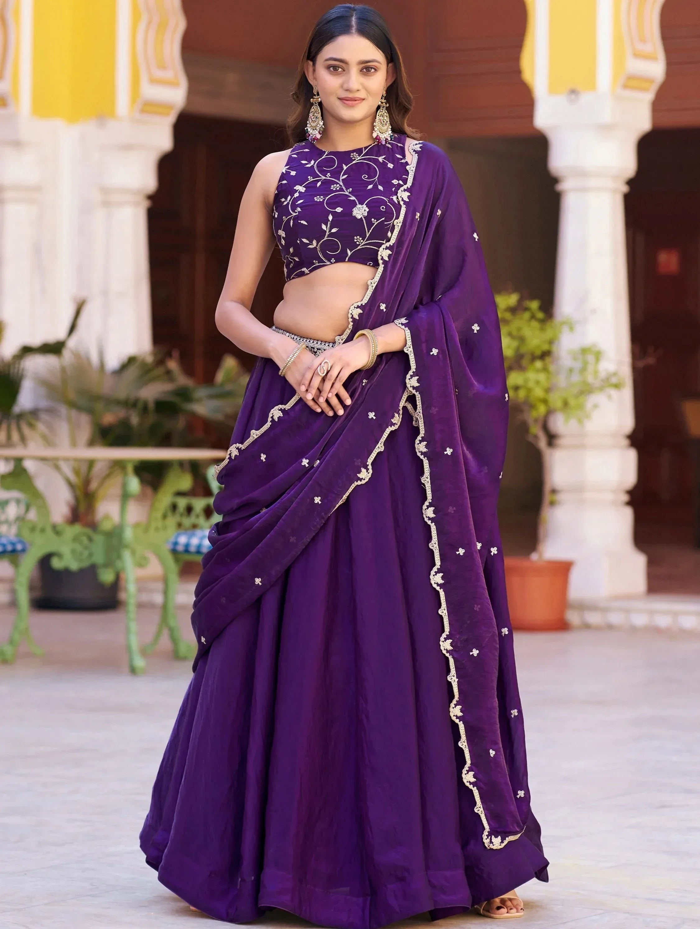 Stunning Purple Sequins Silk Festival Wear Lehenga Choli with Dupatta