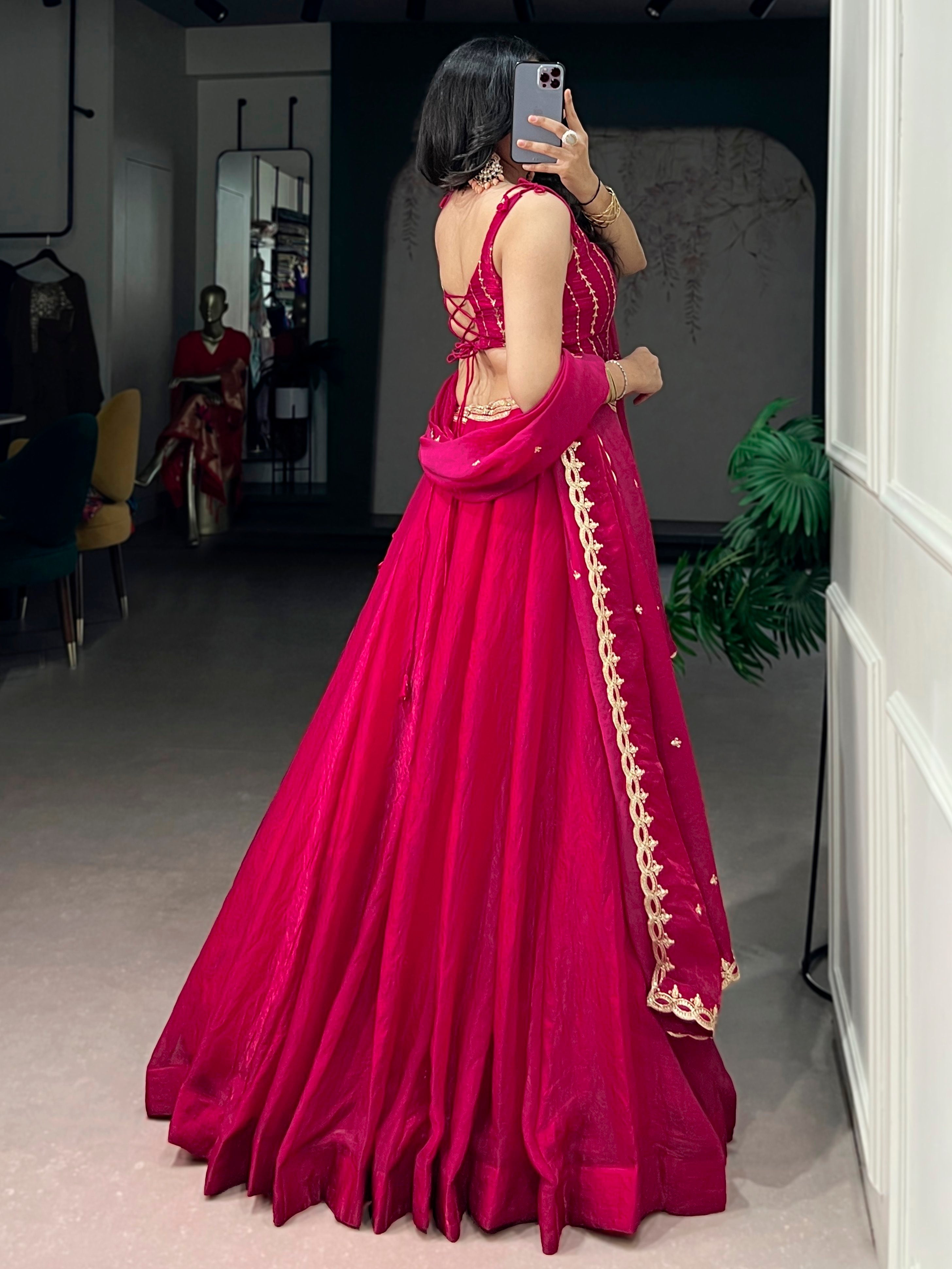 Impressive Pink Sequins Silk Reception Wear Lehenga Choli With Dupatta