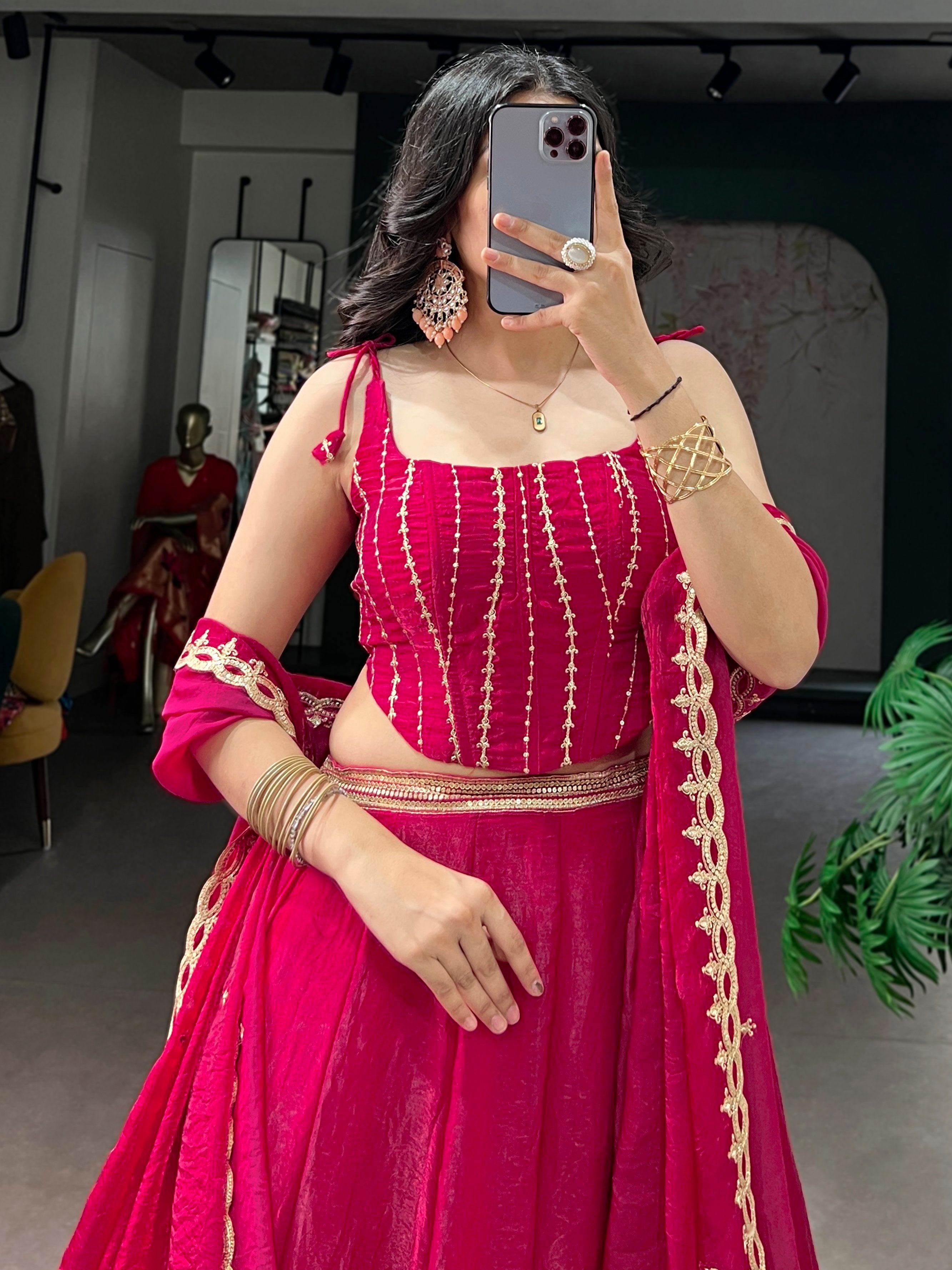 Impressive Pink Sequins Silk Reception Wear Lehenga Choli With Dupatta