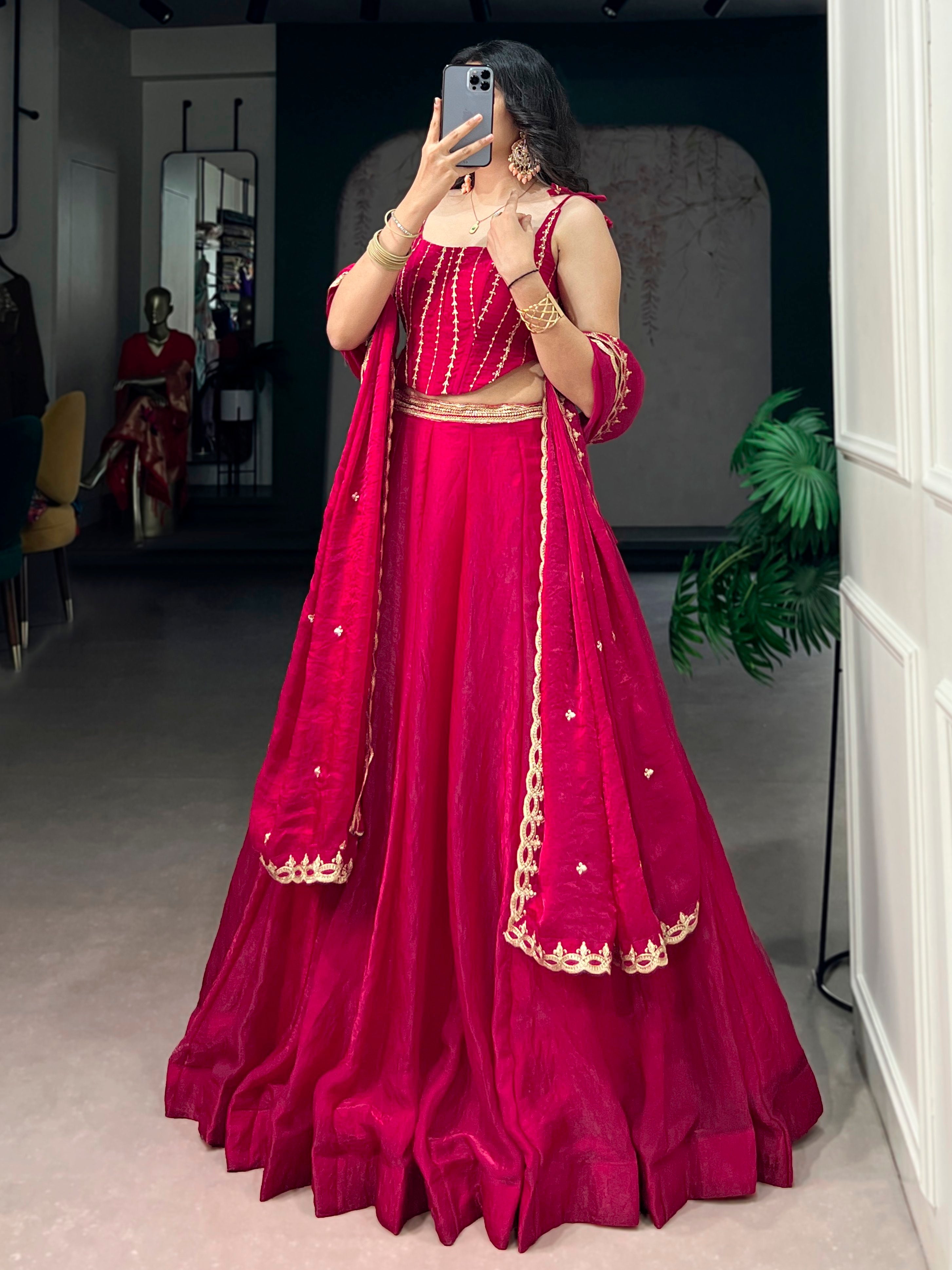 Impressive Pink Sequins Silk Reception Wear Lehenga Choli With Dupatta
