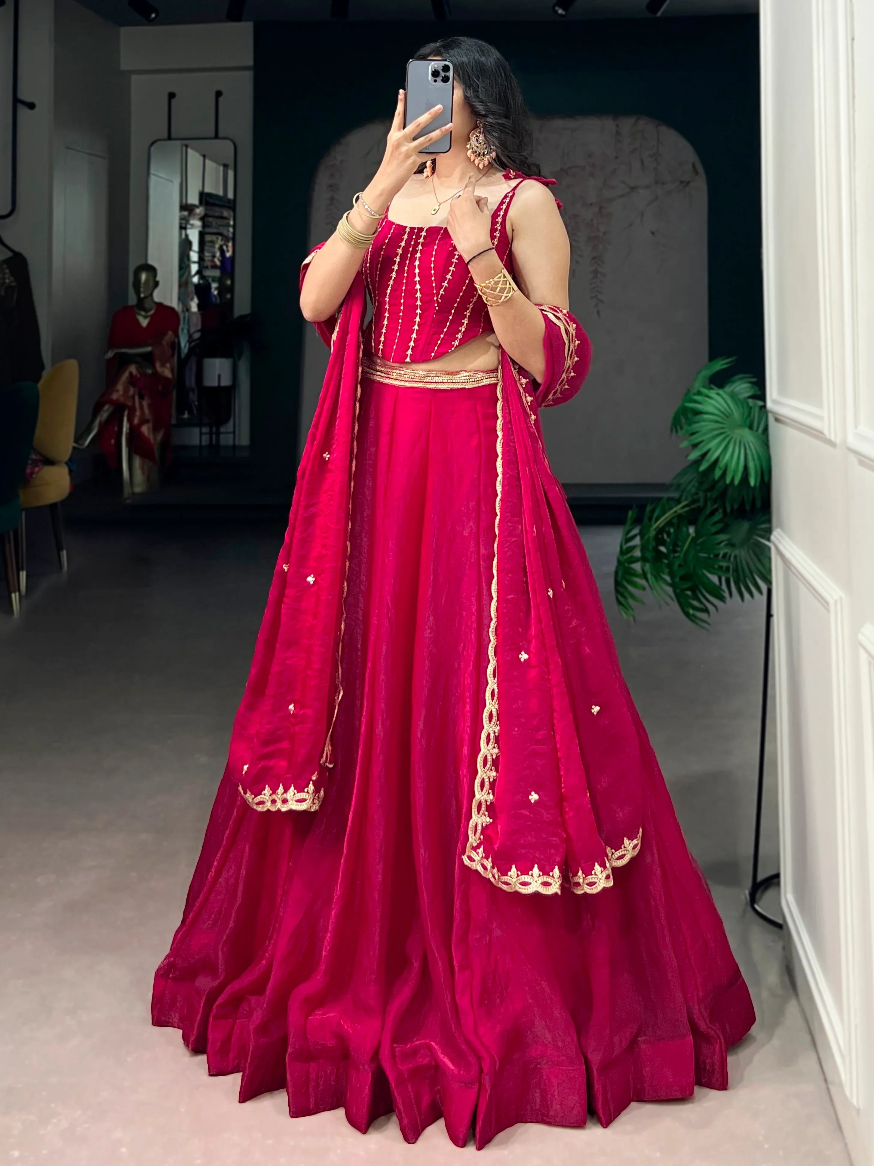 Impressive Pink Sequins Silk Reception Wear Lehenga Choli With Dupatta