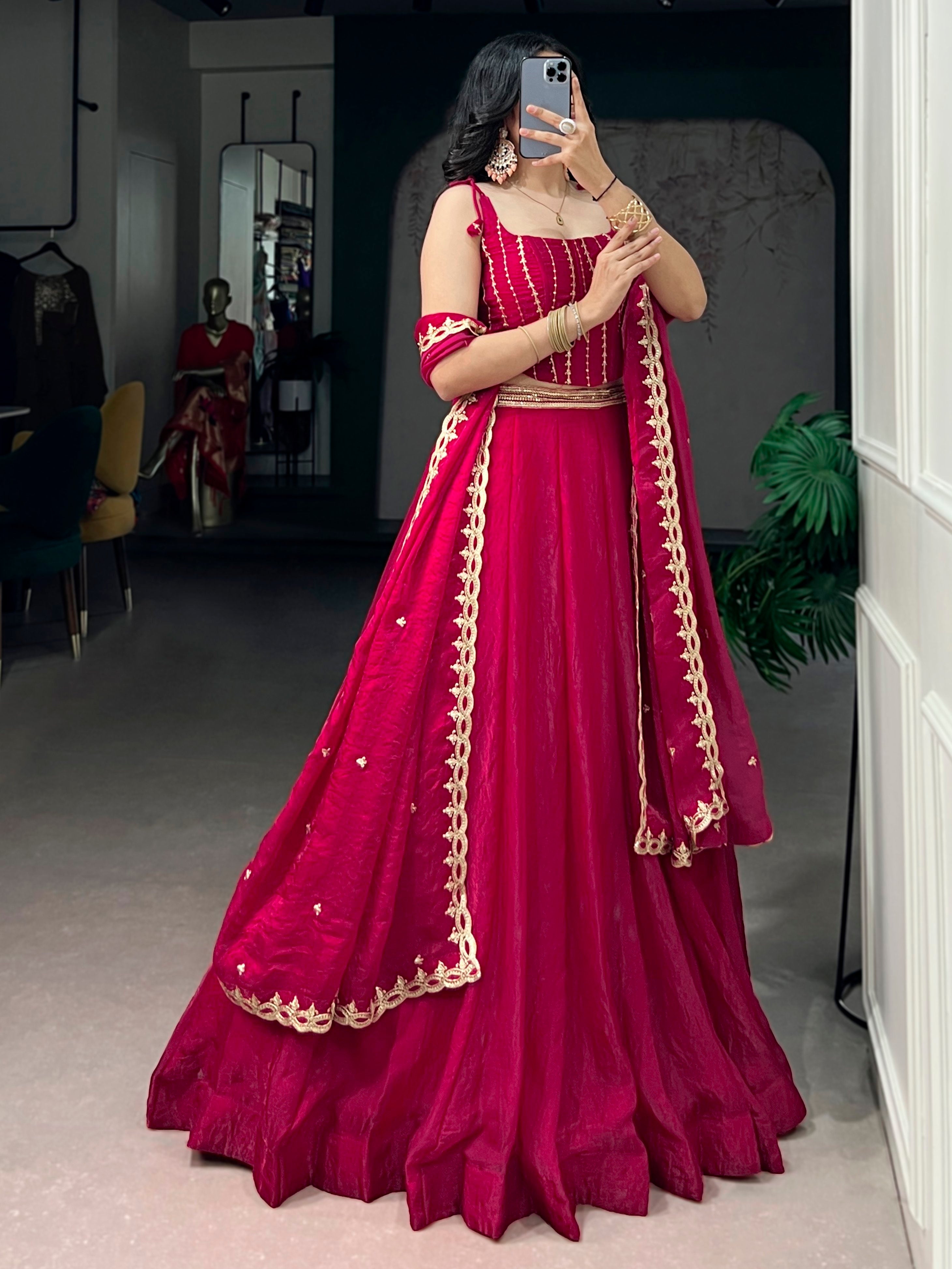 Impressive Pink Sequins Silk Reception Wear Lehenga Choli With Dupatta