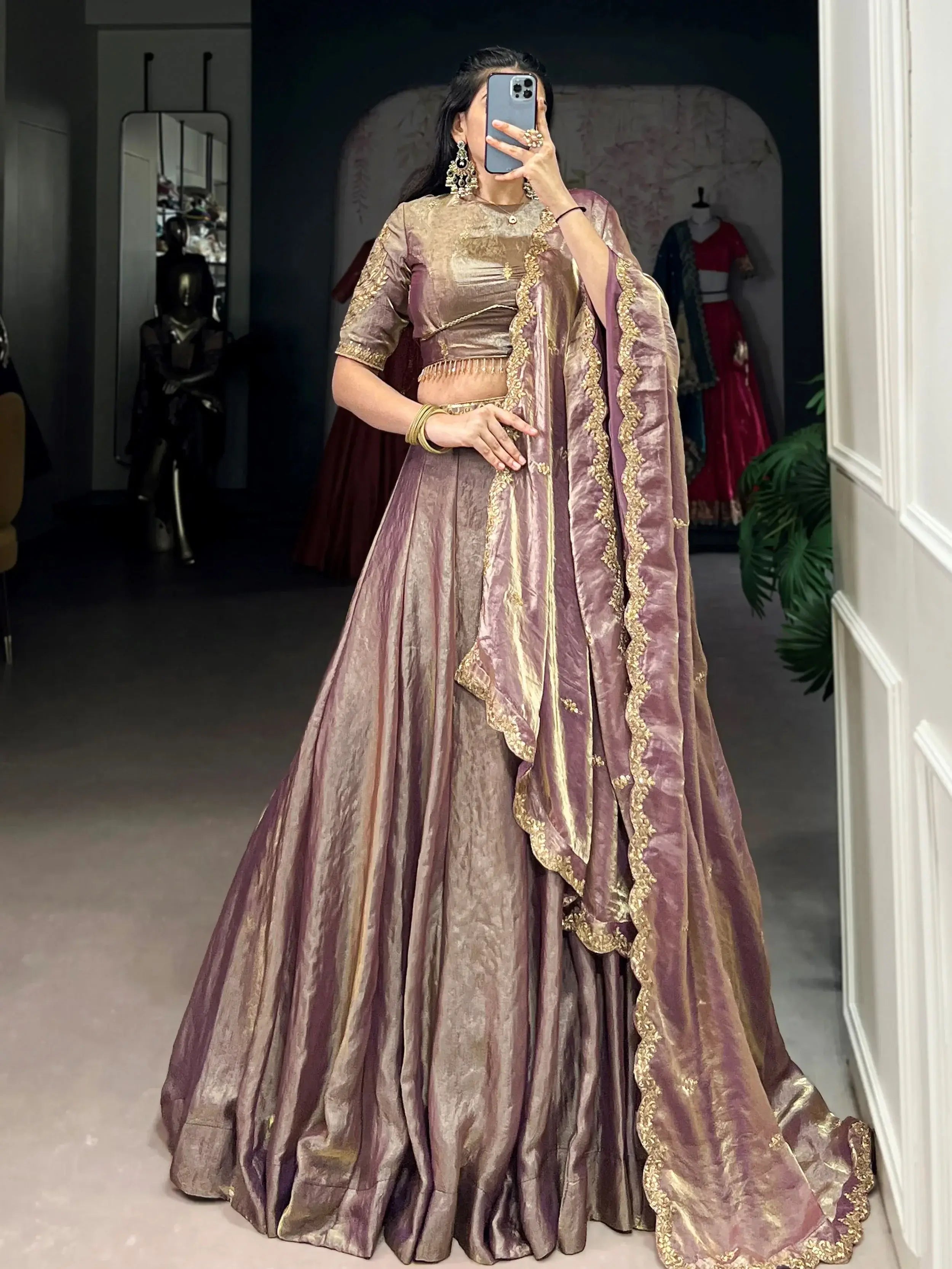 Stunning Lilac Organza Sequins Traditional Lehenga Choli With Dupatta