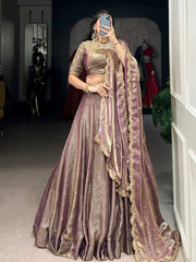 Stunning Lilac Organza Sequins Traditional Lehenga Choli With Dupatta