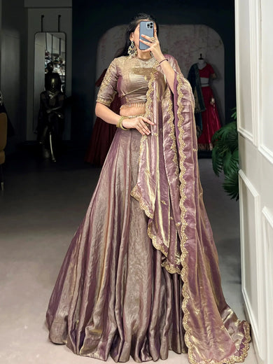 Stunning Lilac Organza Sequins Traditional Lehenga Choli With Dupatta