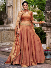Charming Orange Embroidered Organza Wedding Wear Lehenga Choli