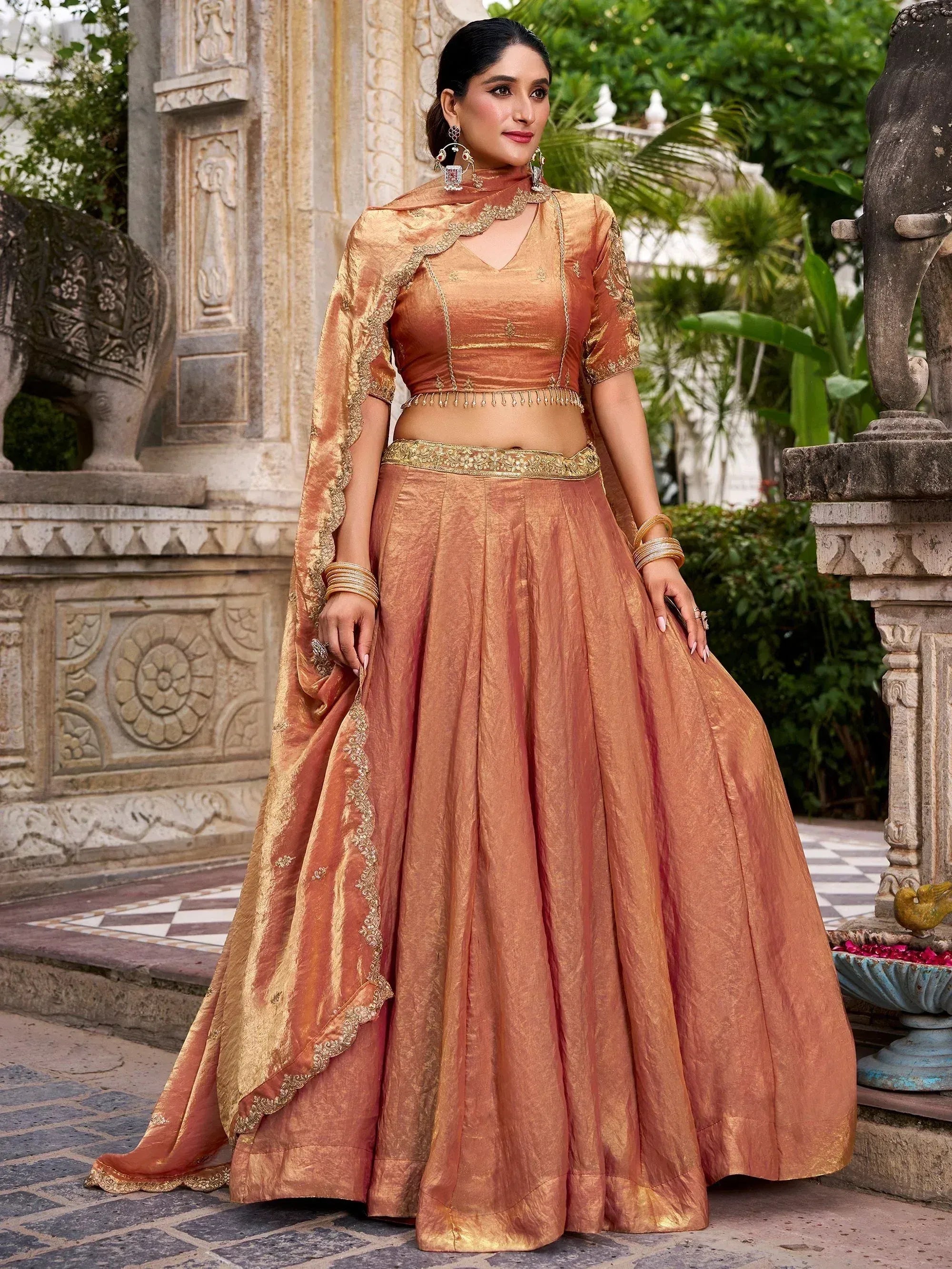 Charming Orange Embroidered Organza Wedding Wear Lehenga Choli
