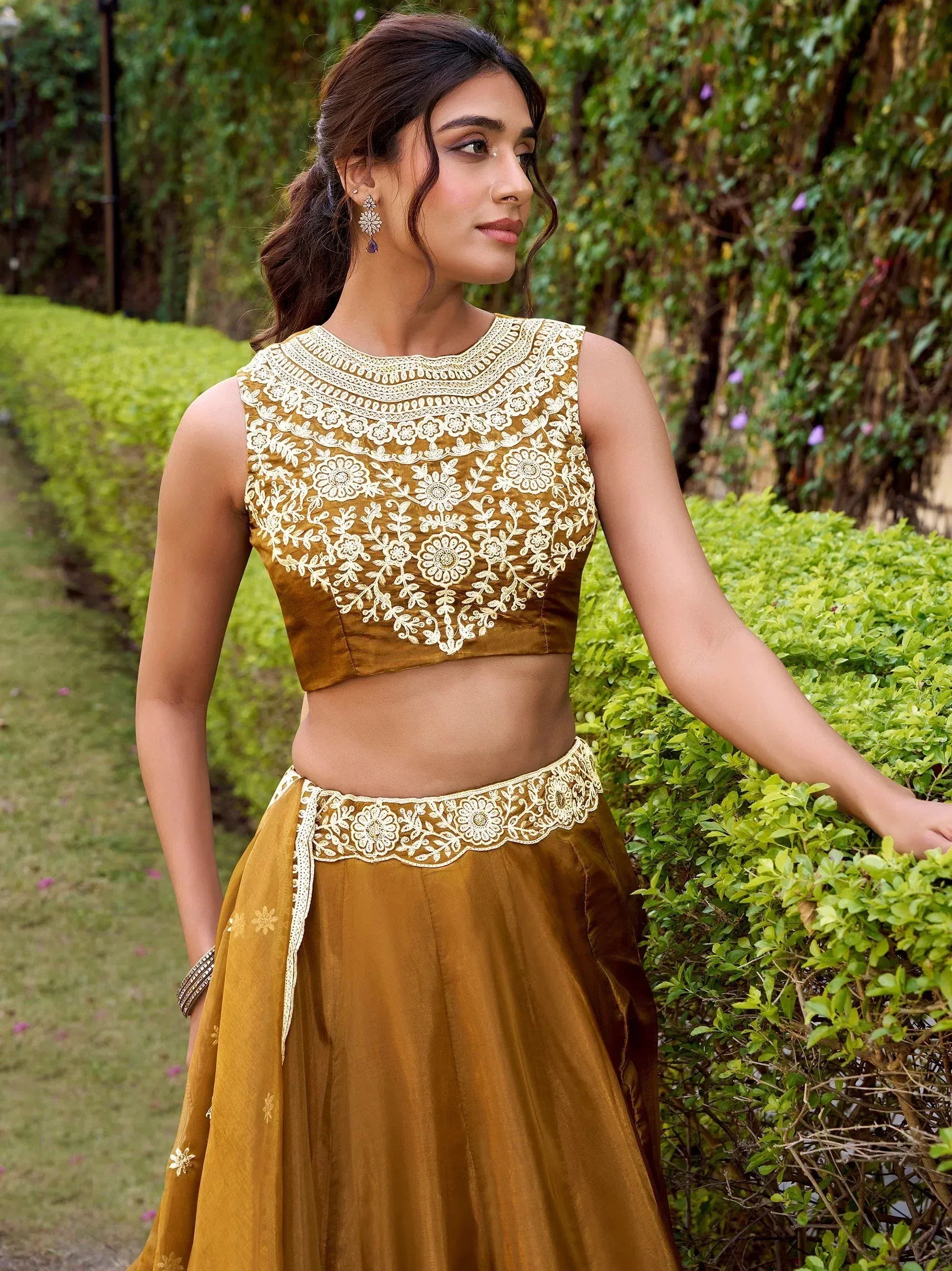 Enchanting Brown Embroidered Silk Function Wear Lehenga Choli