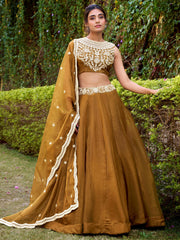 Enchanting Brown Embroidered Silk Function Wear Lehenga Choli