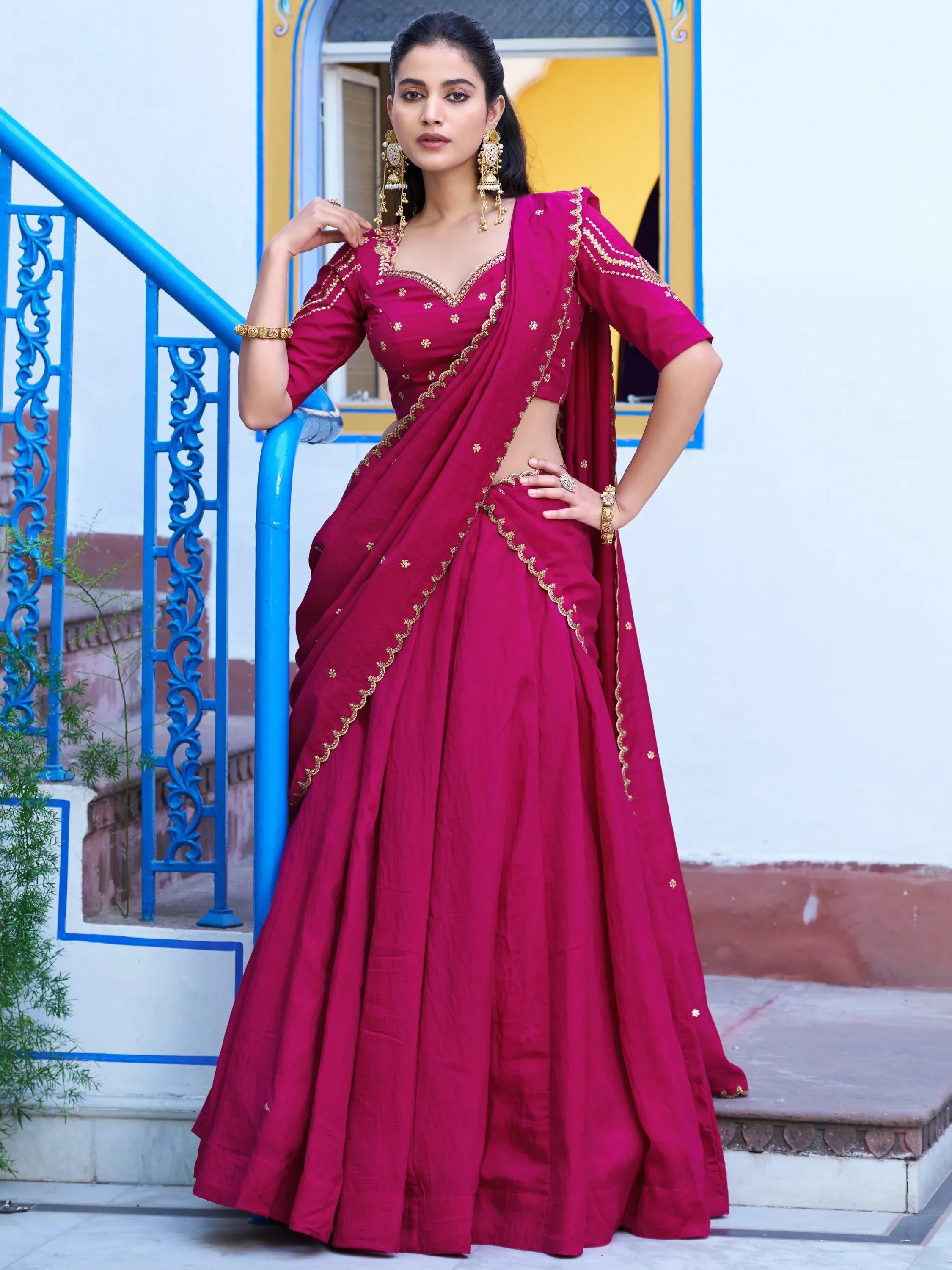 Lovely Rani Pink Embroidered Silk Traditional Lehenga Choli With Dupatta