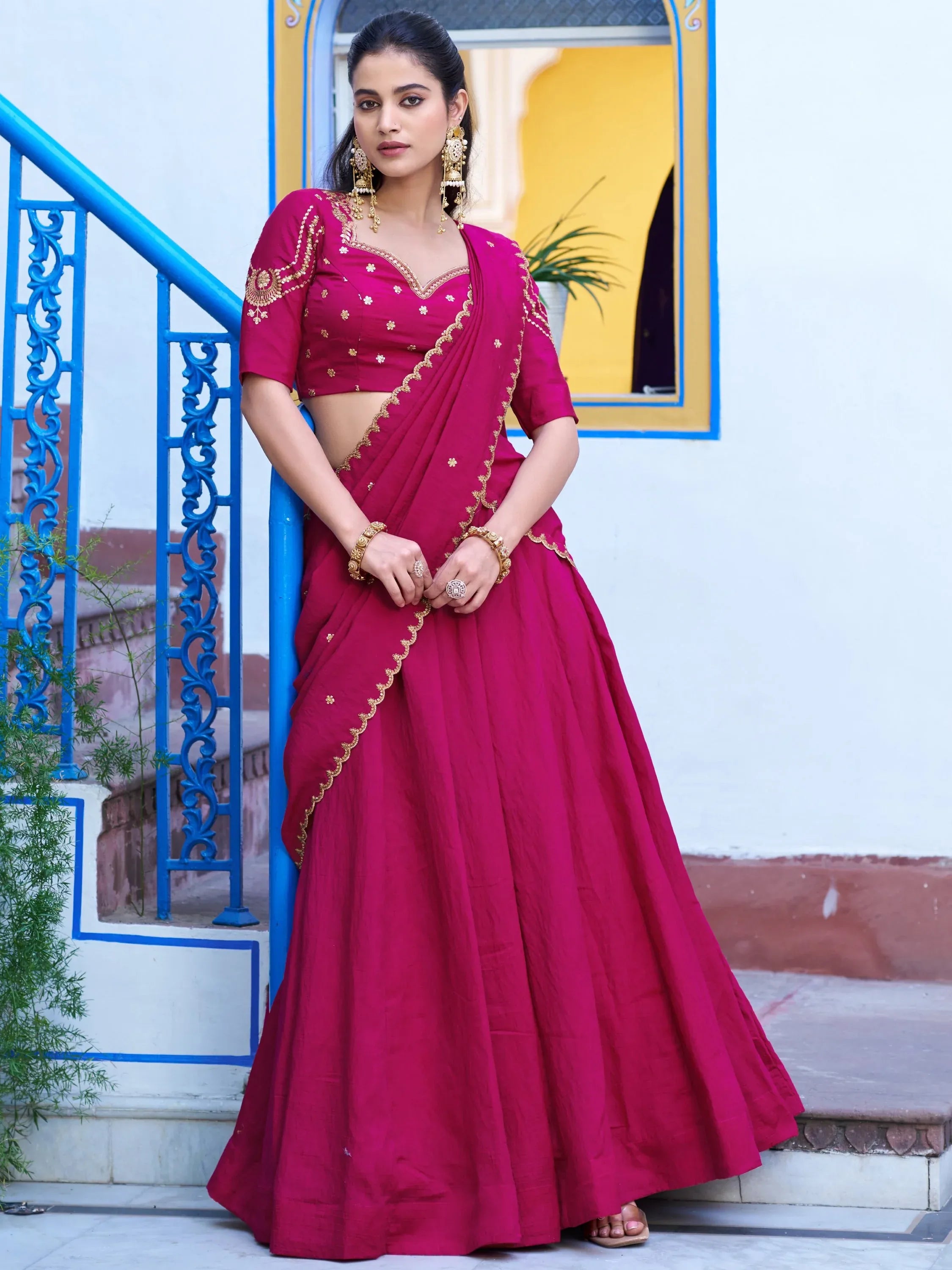 Lovely Rani Pink Embroidered Silk Traditional Lehenga Choli With Dupatta
