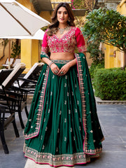 Glamorous Green Embroidered Silk Wedding Wear Lehenga Choli