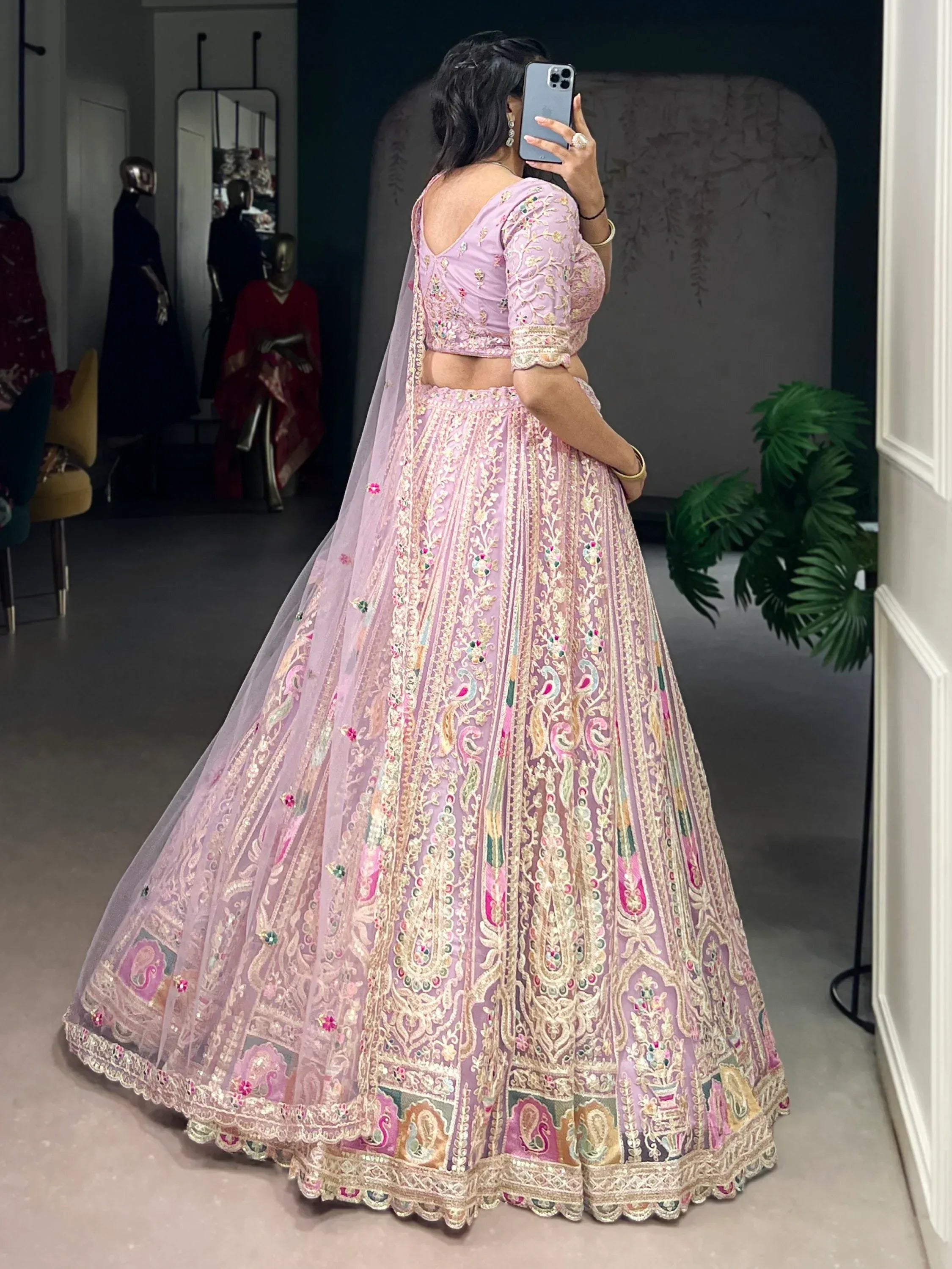 Notable Pink Thread Work Net Bridesmaid Lehenga Choli With Dupatta
