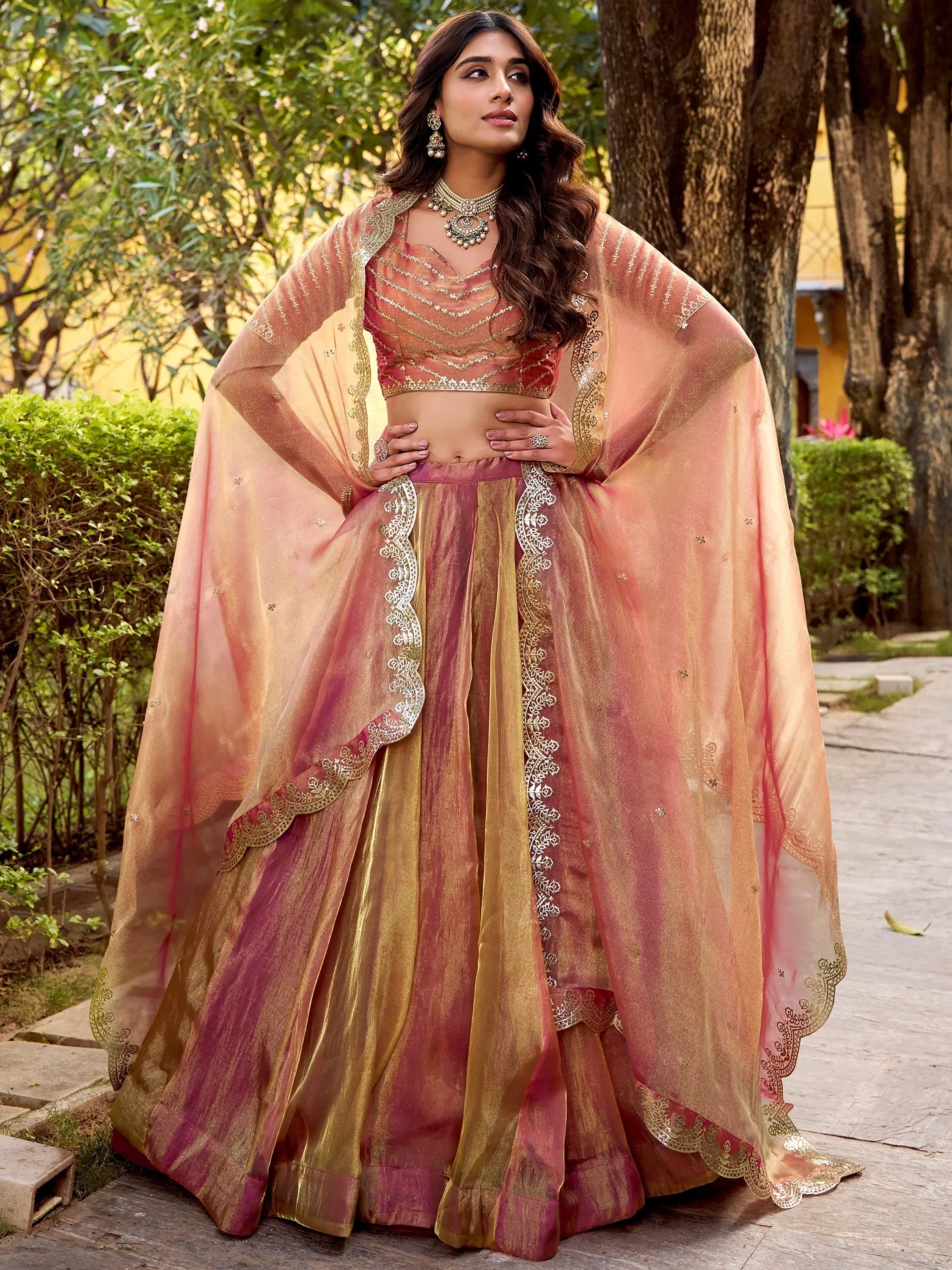 Outstanding Pink Sequins Silk Function Wear Lehenga Choli