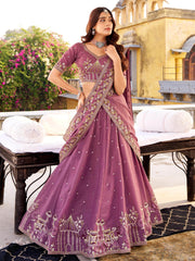 Fabulous Lavender Thread Embroidered Silk Wedding Wear Lehenga Choli