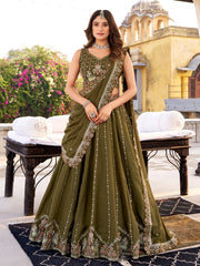 Fantastic Green Sequins Silk Engagement Wear Lehenga Choli