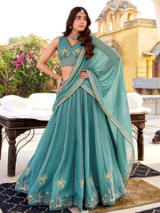Sparkling Sky Blue Embroidered Silk Festival Wear Lehenga Choli