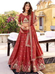 Glowing Orange Thread Embroidered Silk Festival Wear Lehenga Choli