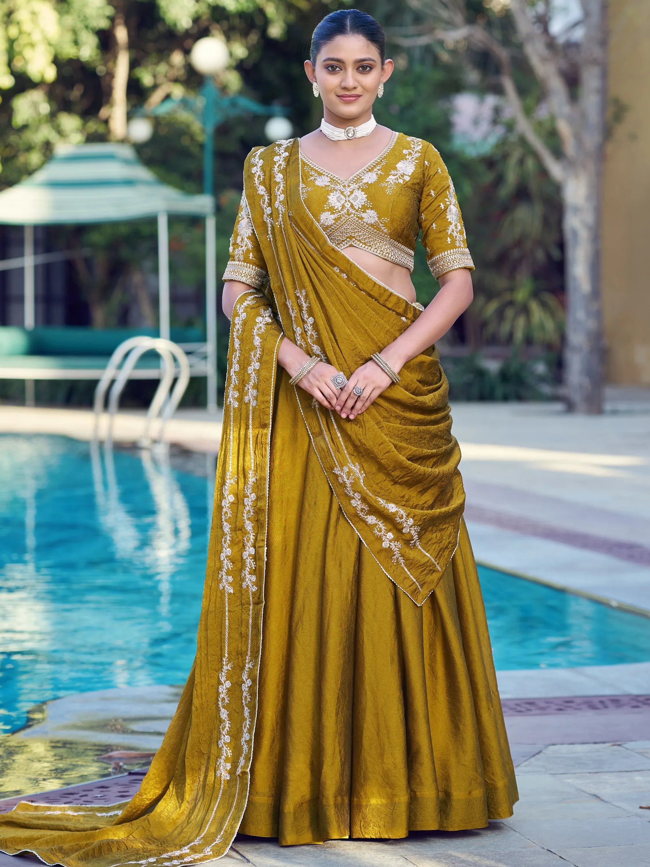 Amazing Mustard Yellow Crushed Haldi Wear Lehenga Choli With Dupatta