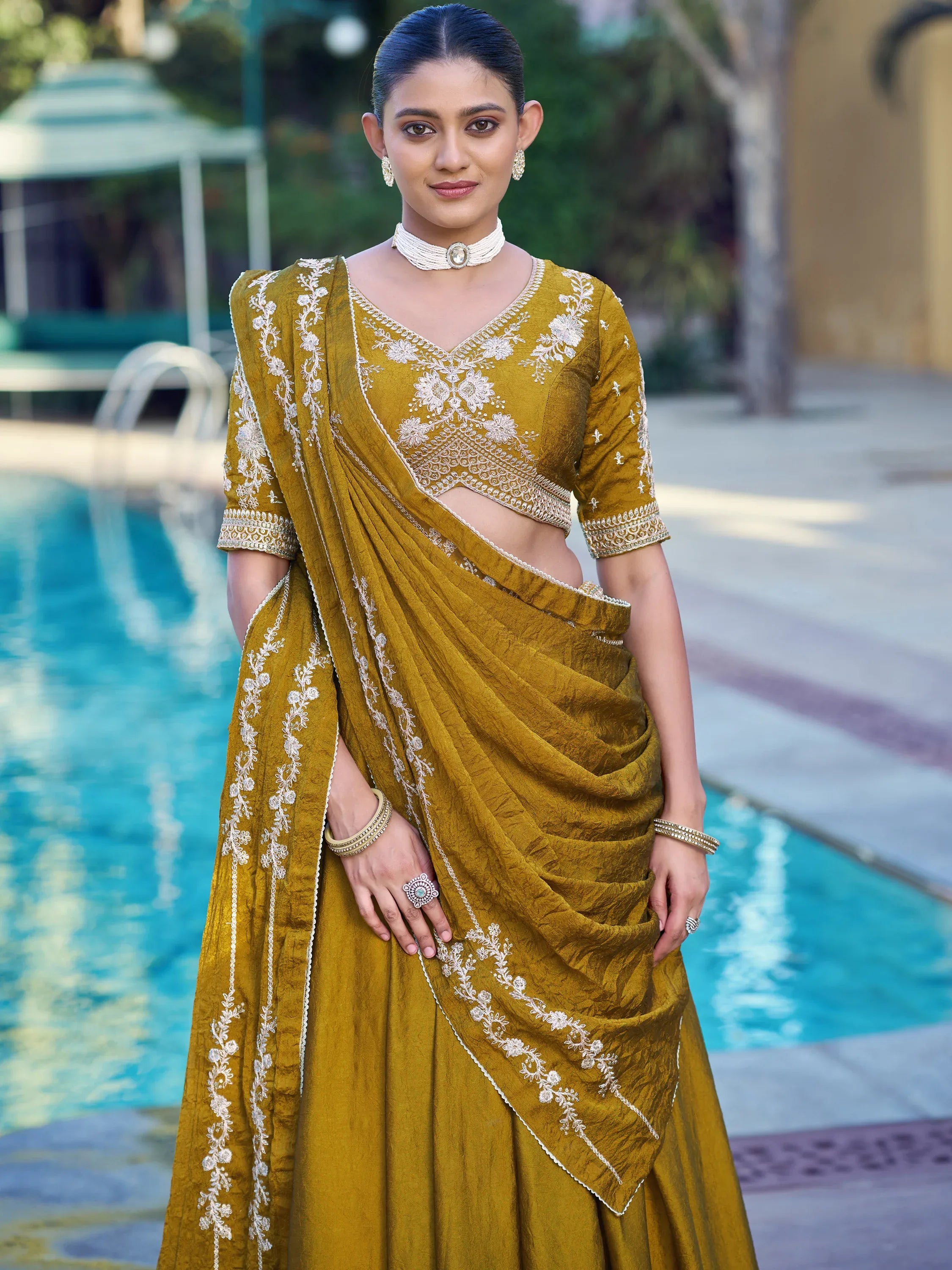 Amazing Mustard Yellow Crushed Haldi Wear Lehenga Choli With Dupatta