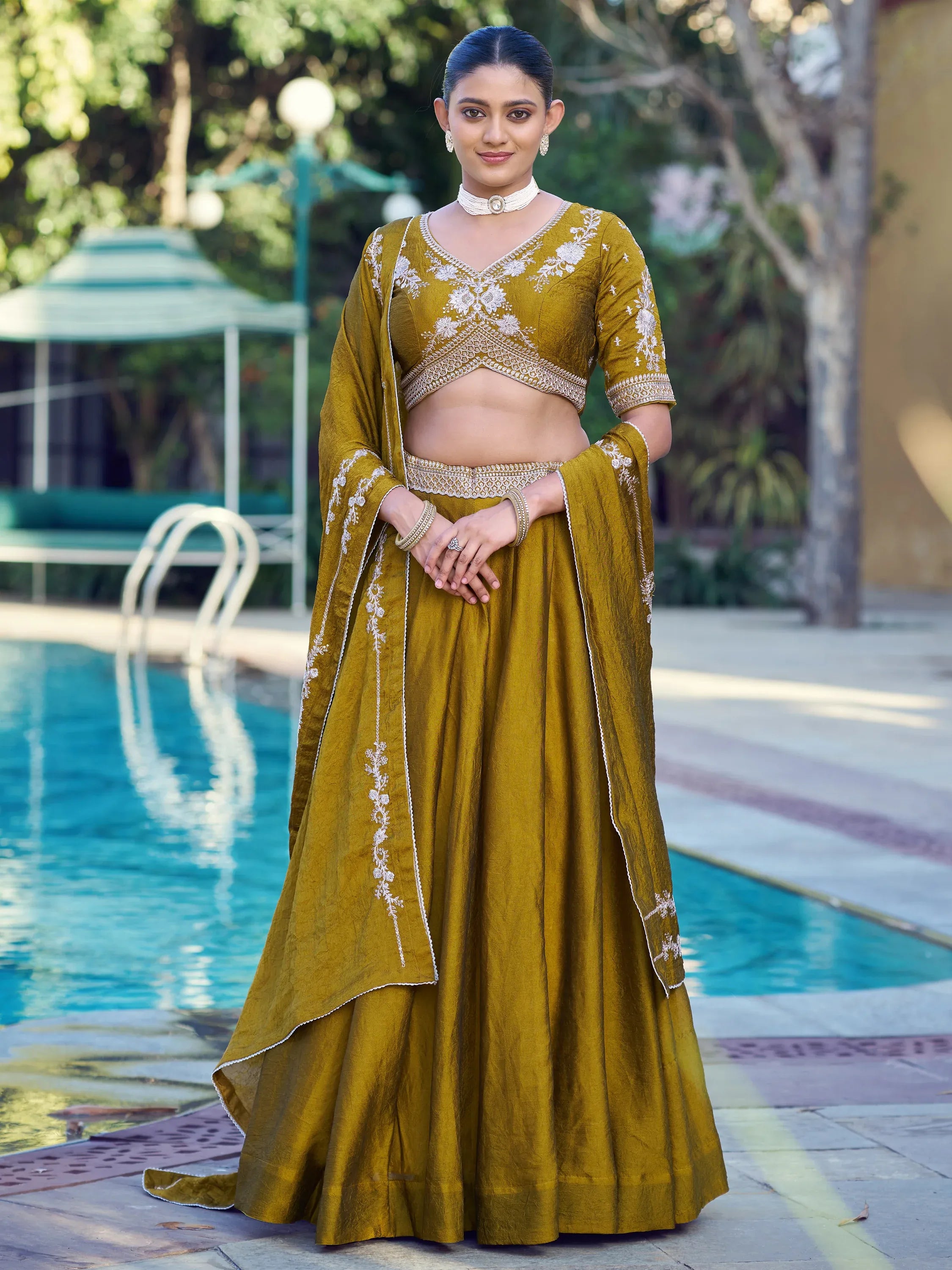 Amazing Mustard Yellow Crushed Haldi Wear Lehenga Choli With Dupatta